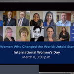 International Women's Day 2021 opening slide with photos of guest speakers