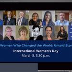 International Women's Day 2021 opening slide with photos of guest speakers