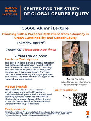 CSGGE Alumni Lecture with Mansi Sachdev April 9th 7pm CST